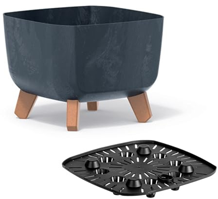 B2C Low Planter Flower Pot with Legs Insert Square Decorative Indoor Outdoor 3 Sizes Home Decor Rised S M L Concrete Texture (Anthracite Concrete, Medium)