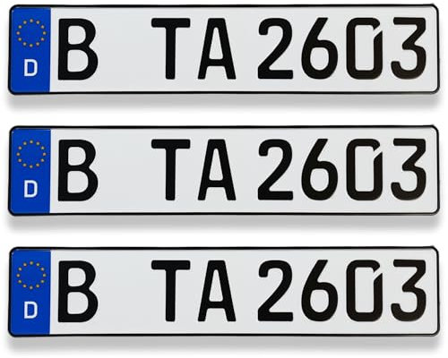 TA TradeArea 3 Kfz-Kennzeichen - Offiziell für Zulassung in Deutschland, DIN-Norm 74069, Inkl. DIN-Prüfstempel, Reflektierend & Witterungsbeständig, Made in Germany, Individuell Personalisierbar