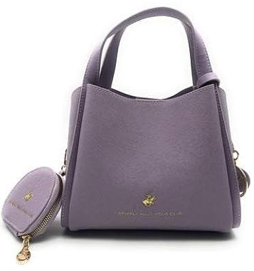 Beverly Hills Polo Club Bequeme, praktische und geräumige Handtasche mit Reißverschluss. Vielseitiger Stil dank doppeltem Logo-Schultergurt, abnehmbar und verstellbar, Lila