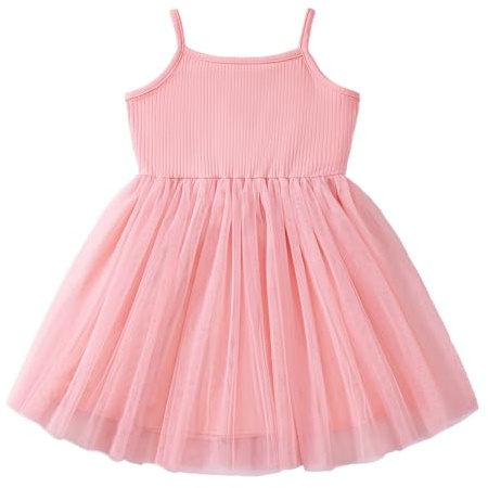Dioshark Vestito Ragazza Cotone con Senza Manica Bambina Abito Estivo in Tulle Ruffle Tutu Gonna Bambine Estate Abiti da Principessa Camicia Festa T-Shirt Magliette Top per Bambini Bimba 2-7 Anni
