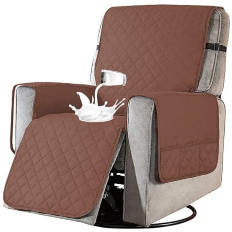 AHSBND Sesselschoner Sesselauflage Sesselbezug Fernsehsessel Schutzbezug: Sesselüberwürfe Sessel überzug für Relaxsessel mit Taschen für Zuhause mit Hund (Braun)