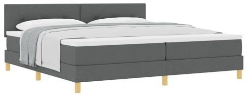 vidaXL Boxspringbett mit Matratze Dunkelgrau Stoff 200X200 cm modernes Design für Erwachsene mit Naturholzbeinen einfache Montage und Komfort Kingsize Topper Schlafzimmermöbel Polyester