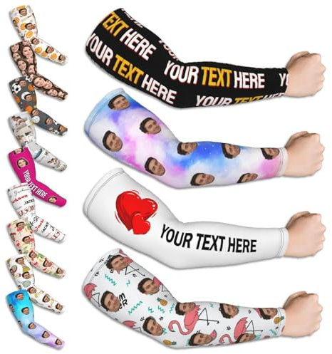 Naispanda Manicotti personalizzati con foto e testo, logo, maniche a compressione personalizzate, rinfrescanti, con protezione solare, elastiche e traspiranti, per basket, baseball, calcio, ciclismo