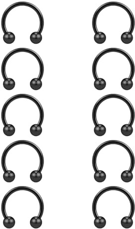 Besyvvin 6-10er Hufeisen Piercing Nase Lippe Septum Helix Ring 16G Circular Barbell 6/8/10/12/14mm Lippenpiercing Silber Gold Schwarz