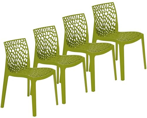 BrackenStyle Anise Green Neptune Polypropylene Chair (Set of 4) - Reinforced Plastic Chair for Inside and Outside - Commercial and Home Use