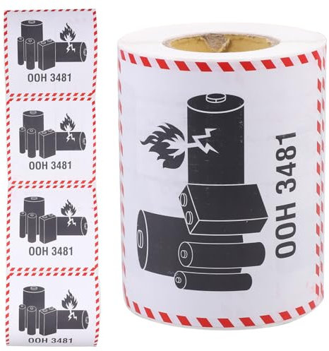 TEHAUX Un3481 Lithium Battery Warning Labels 100x100mm Adhesive Fire Hazard Stickers for Shipping and Air Transport, 300pcs Battery Transport Warning Stickers for Industrial Packaging