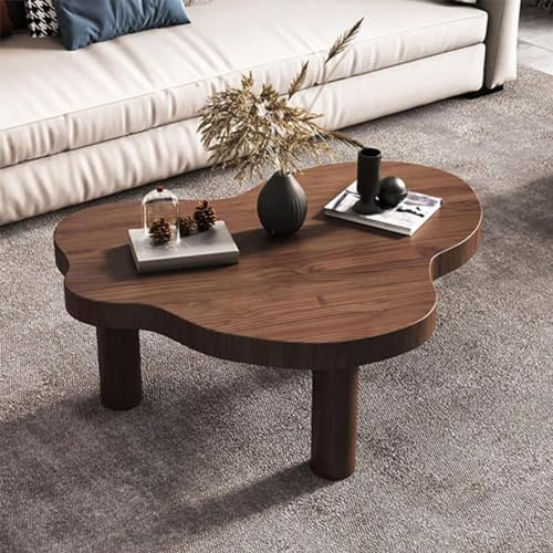 GLMGBP Table Basse Cloud à 3 Pieds, Table Basse Moderne à Bords arrondis et épais, Jolie Table d'appoint pour canapé, Table Centrale pour Salon, Chambre à Coucher, Bureau, Noyer, 90 cm