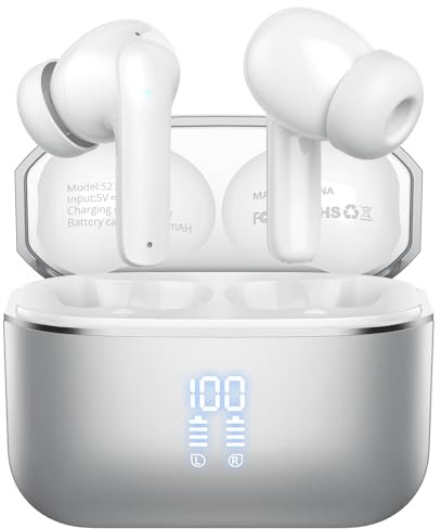 YOHOTA Wireless Earbuds, Bluetooth 5.3 Headphones in Ear with 4 ENC Noise Cancelling Mic 48H Playtime Wireless Earphones with HiFi Stereo Deep Bass IP7 Waterproof Touch Control Dual LED Display