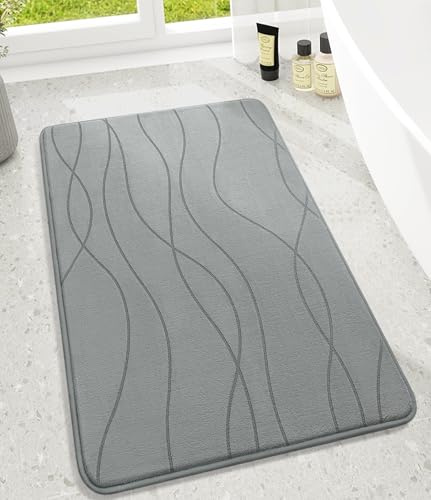chakme Badezimmerteppich, 60x90cm Grau Badematte rutschfest | Memoryschaum Duschvorleger, Waschbar Badvorleger, Wasserabsorbierend Badteppich