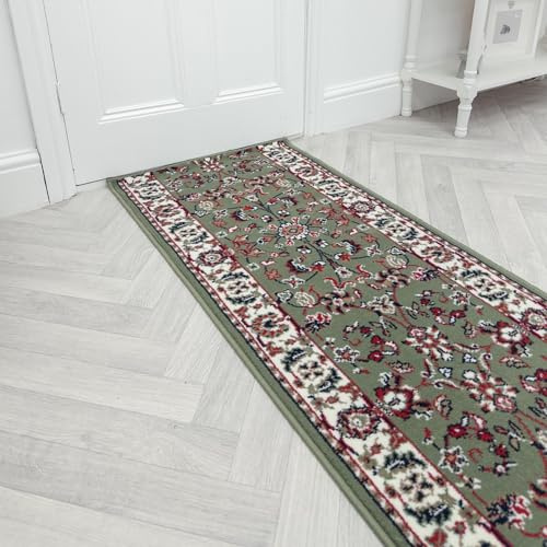 runrug Soft & Luxurious Hallway Runner Rug - Comfortable Carpet for Hall, Kitchen & Corridor - Multiple Sizes - Stain-Resistant, Dirt-Resistant - 420cm x 60cm - 9mm Thick - Traditional, Green