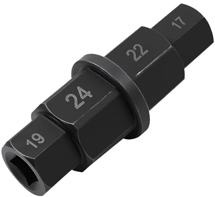 KRENIE Motorcycle Spindle Socket Tool, 3/8 Inch 4-in-1 Hex Axle Adapter | Hex Allen Axle Driver in Black With 17 mm, 19 mm, 22 mm and 24 mm Sizes for Various Motorcycle Maintenance Tasks