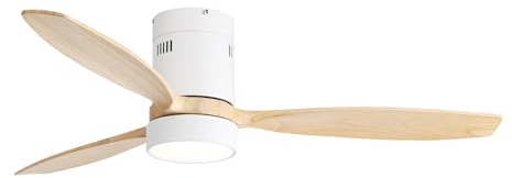 PDBEST Ventilateur Plafond avec lumière LED de 52 Pouces Plafonnier Ventilateur lumière à 3 Couleurs 17W, Ventilateur de Plafond pour Salon et Chambre 6 Vitesses minuterie Fonction mémoire