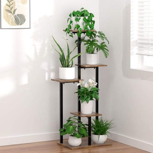 5 Étages Support Plantes Intérieur, Porte Plante Métal, Étagère Plante | Gain de Place Pour Plusieurs Plantes, Étagère Verticale Pour Plantes Extérieur Pour Salon, Balcon & Bureau