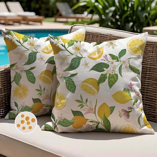 Jayusaror Federe Cuscini Esterno Impermeabili 50x50 Giallo Limone Copricuscino per Divano Decorativi Moderni Floreale Lavabile Copricuscini per Giardino Balcone Terrazza Salotto Soggiorno Set di 2