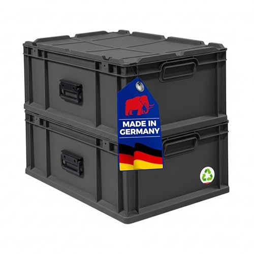 PROREGAL SuperSparSet 2x Eurobox NextGen Portable Made in Germany | HxBxT 23,5x40x60cm | 44 Liter | Schwarz | Eurobehälter, Transportbox, Transportbehälter, Stapelbehälter