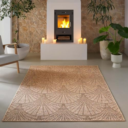 Taracarpet Borneo Peacock Outdoor Teppich – Wetterfester Indoor & Outdoor Teppich im Sisal- Jute-Look für Balkon, Terrasse, Garten, Wohnzimmer & Esszimmer, pflegeleicht beige 160x220 cm