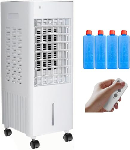 12L Evaporative Air Conditioner 4-in-1 Portable Air Cooler | with 4 Ice Packs, 3-Speed Fan, Quiet Operation, 7.5H Timer, Humidifier & Air Purifier, Remote Control for Home & Bedroom