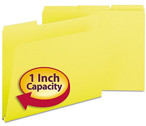 Smead Pressboard File Folder, 1/3-Cut Tab, 1 Expansion, Letter Size, Yellow, 25 per Box (21562)
