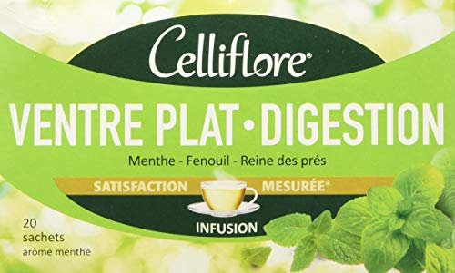 CELLIFLORE - Infusion Ventre Plat - Digestion - A Base de Menthe/Fenouil/Reine des Près - 20 Sachets