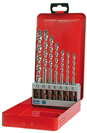 RUKO Tungsten Carbide SDS-Plus Hammer Drill Bit Set with 3 Cutters in Steel Case, Bright Finish, 7 Pieces, R213246