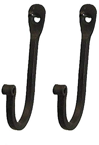 CTW 720002 Early American Single Prong Wrought Iron Hooks, Set of 2 – Rustic Curved Metal Fasteners – Decorative Colonial Wall Décor