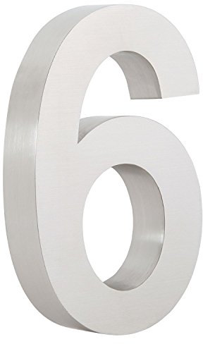 Zelsius Edelstahl Hausnummer „6“ | 13 x 20 cm, silber | Weitere Nummern verfügbar | Hausnummern, Hausnummernschild, Hausnummern Edelstahl