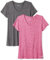 Amazon Essentials Damen Active Quick Dry Tech Stretch Kurzarm-T-Shirt mit V-Ausschnitt (in Übergröße erhältlich), 2er-Pack, Dunkelgrau Meliert Space-dye/Himbeerrot Space-dye, XXL