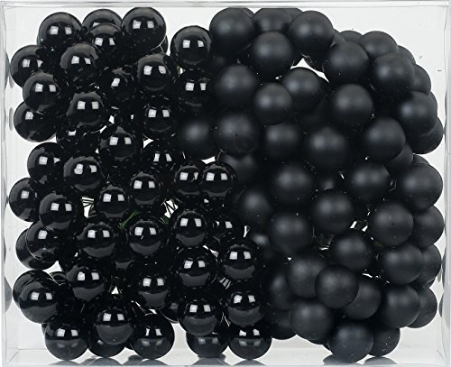 Magic 144 Spiegelbeeren Kugeln am Draht 2,5cm Weihnachtskugeln Baumkugeln Baumschmuck Weihnachtsdeko Kugeln Glaskugeln Set Christbaumschmuck 25mm - schwarz Glanz/matt