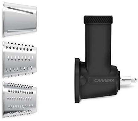 Carrera Grater Attachment Set for Stand Mixer 657-3 Stainless Steel Drums for Fine and Coarse Grating or Slicing Vegetables, Fruits, Cheese, Nuts and Chocolate - Storage Bag Included