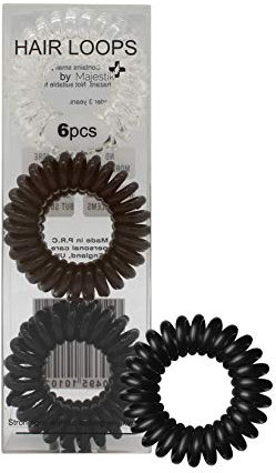 Hair Loops 6Pcs Black Brown Clear Spiral Hair Ties No Crease Elastic Ponytail Holders Phone Cord Traceless Hair Bobble Ring Rubber Bands Suitable for All Hair Types By Majestik+