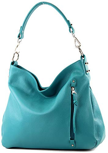 modamoda de T183 Damen Schultertasche Handtasche Tragetasche Echtleder Groß handmade in Italy, Farbe:Türkis_1