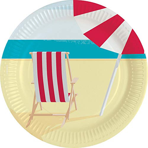 Amscan 9904263 - Papierteller Strandurlaub, 8 Stück, ca. 23 cm, Sand, Strand, Meer, Einwegteller