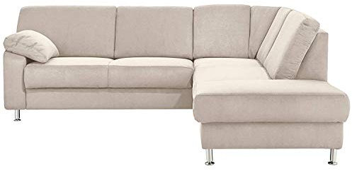 Cavadore Ecksofa Belfast mit Ottomane rechts / Polsterecke mit Federkern / inkl. Vorziehsitz und Bettkasten / 243 x 88 x 218 / Mikrofaser Hellbeige