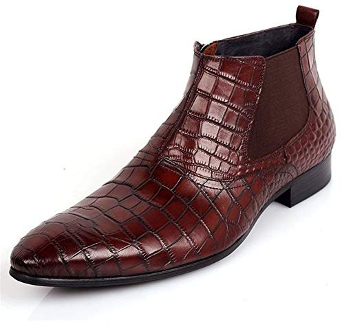 Rui Landed Stivaletto for Uomo Stivale Alto Slip On Style Premium in Vera Pelle Colori retrò Punta a Punta Appartamenti Tacco Largo Cerniera Coccodrillo Texture Discoteca