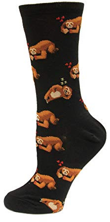 Hot Sox Damen Socken Pizza Faultier Crew - Schwarz - Einheitsgröße