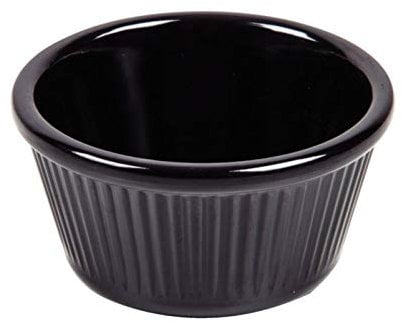Chabrias Pack of 24 Fluted Traditional Ramekins Condiment Pots, Sauce Ramekins, Dip Bowls, Tough Plastic Sauce Pots, Made in England (Black 1.5oz)