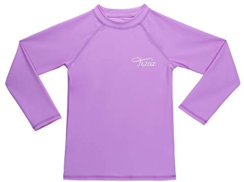 TIZAX Traje de baño con protección Solar Camiseta UV de Manga Larga para niñas Rashguard para Surf/Nadando/Buceo/Playa Violeta Claro 116