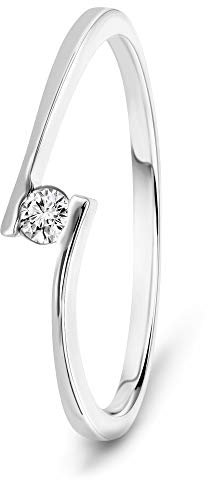 MIORE Ring Damen 0.05 Ct Solitär Diamant Verlobungsring aus Weißgold 9 Karat / 375 Gold, Schmuck