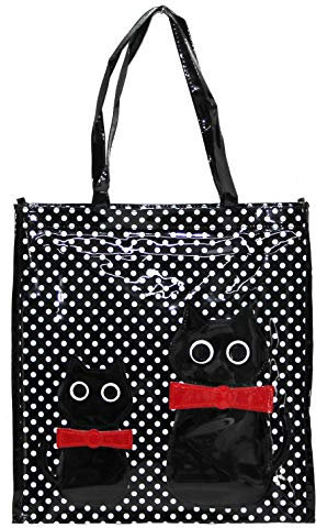 Shopper Borsa Donna In Plastica Busta Spesa Casual Universale Fantasia Gattini (Nero, Media)