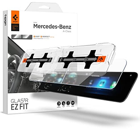 Spigen Glas.tR EZ Fit Schutzfolie kompatibel mit Mercedes Benz A Klasse (W177, 2018-2023), GLB (2020-2024), CLA (2020-2023), Schablone für Installation, Matt, Anti-Fingerabdruck