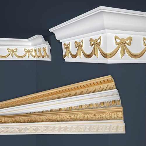 Marbet Deckenleisten gold Sparpaket aus Styropor EPS - Stuckleisten gemustert, im traditionellen Design - (2 Meter B-29 G) Stuck Styroporprofile Zierleisten