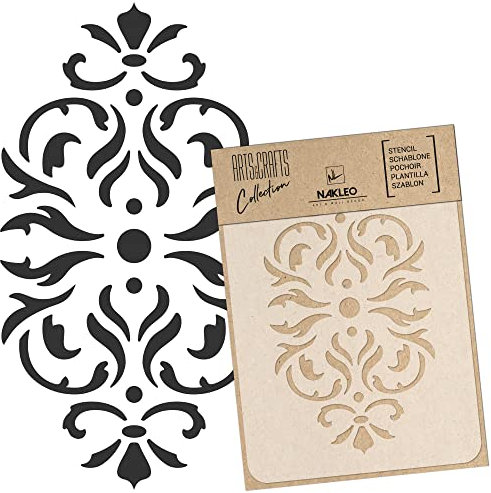 NAKLEO Malschablone für Handwerk A4 21x30cm, Klassiker Barockes Ornament Muster, Wiederverwendbare Kunststoff DIY & Scrapbooking Zeichenschablone, Decoupage Kunst Vorlage, Wand Stoff Möbel Holz