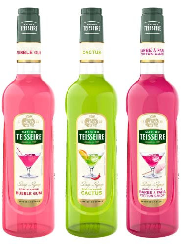 Les sirops insolites TEISSEIRE - 3x70cL Cactus, Bubble gum, Barbe à papa