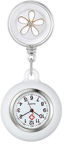 KARELLS Nurse Fob Watch, Hanging Nurse Watch, Portable Pocket, Retractable Clip-On, Silicone Cover with Pin/Clip,for Health Care Doctor and Other Medical Professional,White