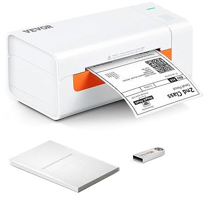 VEVOR Imprimante d'Étiquettes Thermique Direct 4x6 Code à Barres USB 150 mm/s 203 dpi pour Colis Expédition Compatible avec Amazon/Ebay/Etsy/UPS Prise en Charge Windows/MacOS/Linux/Chromebook Blanc