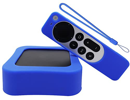 Silikon-Schutzhülle für Apple TV 4K & Siri Remote 2022, rutschfest, stoßfest, sturzsicher, mit Umhängeband, Blau
