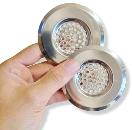 ANTEVIA - Lot de 2 bouchons filtre pour évier cuisine universel | Total : Ø 8cm | Filtre : Ø 4cm | Acier inoxydable (Sink strainer)