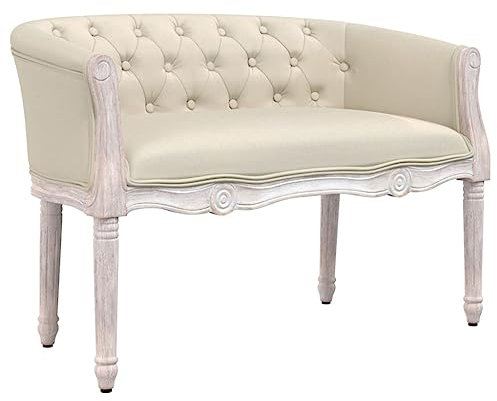 vidaXL Sitzbank, Flurbank mit Rückenlehne, Bank Bettbank für Schlafzimmer Wohnzimmer, Polsterbank Holzbeine, Französischer Vintage-Stil, Leinen