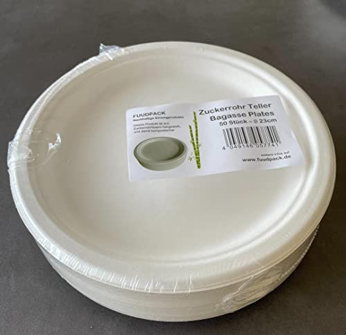 FuudPack 400x Einwegteller 23cm Zuckerrohr Teller Bio Einweggeschirr Partyteller