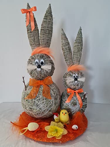Osterteller Orange Osterhasen Osterdekoration Osterhasen aus Heu Dekoration (Orange)